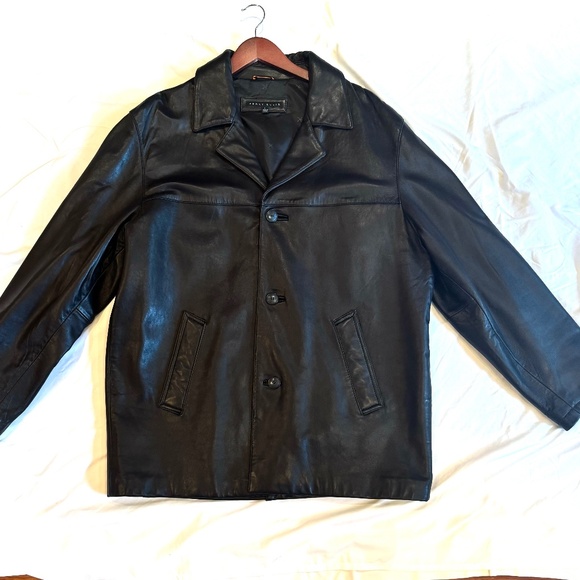 Perry Ellis Men's Black Lambskin Jacket, Large - Picture 2 of 3